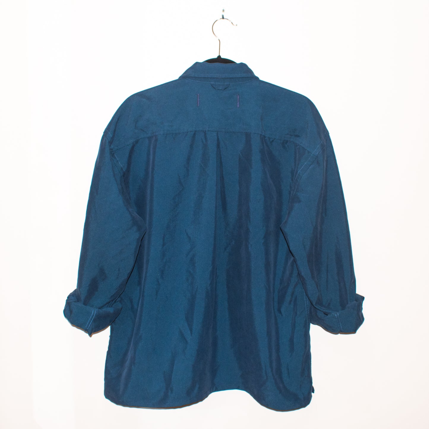 SYKA blue long-sleeve shirt w/ custom velvet fig appliqués