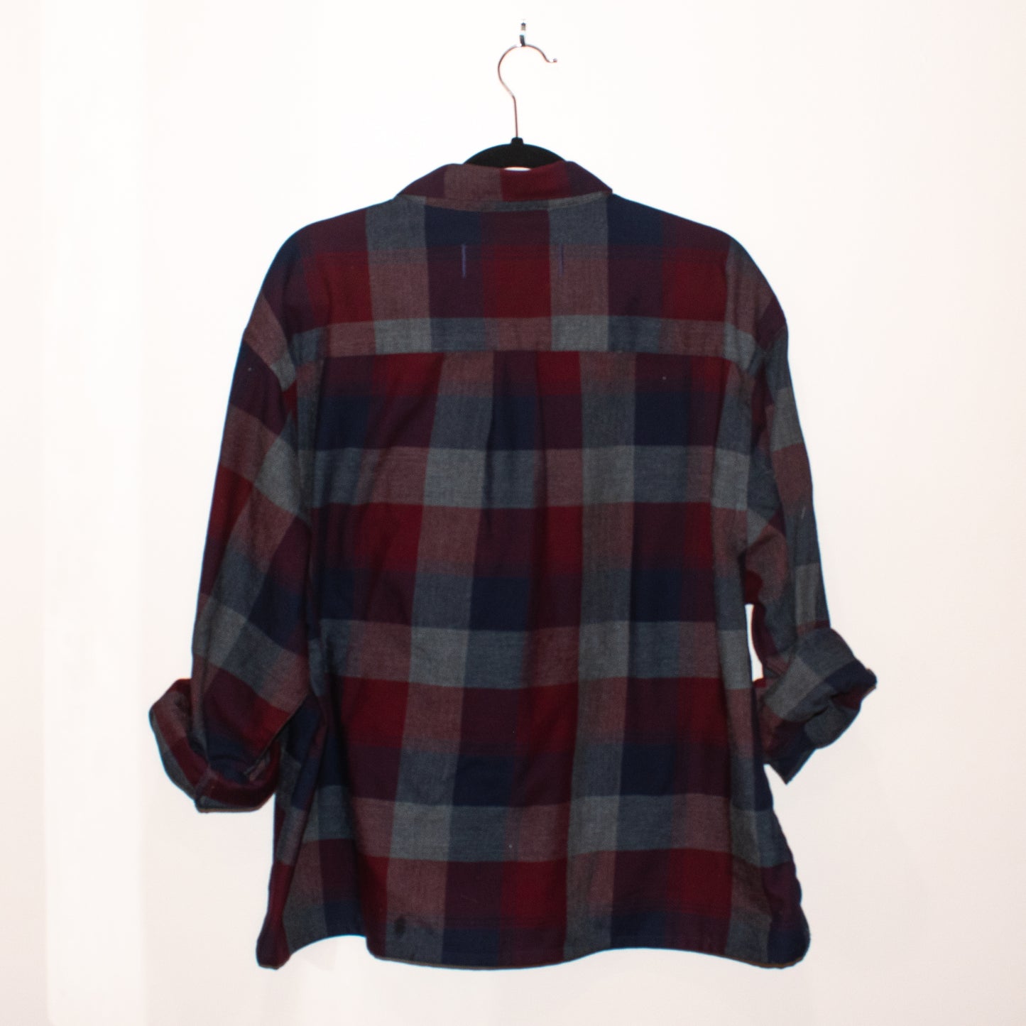 SYKA maroon/navy plaid long-sleeved shirt w/ custom velvet fig appliqués