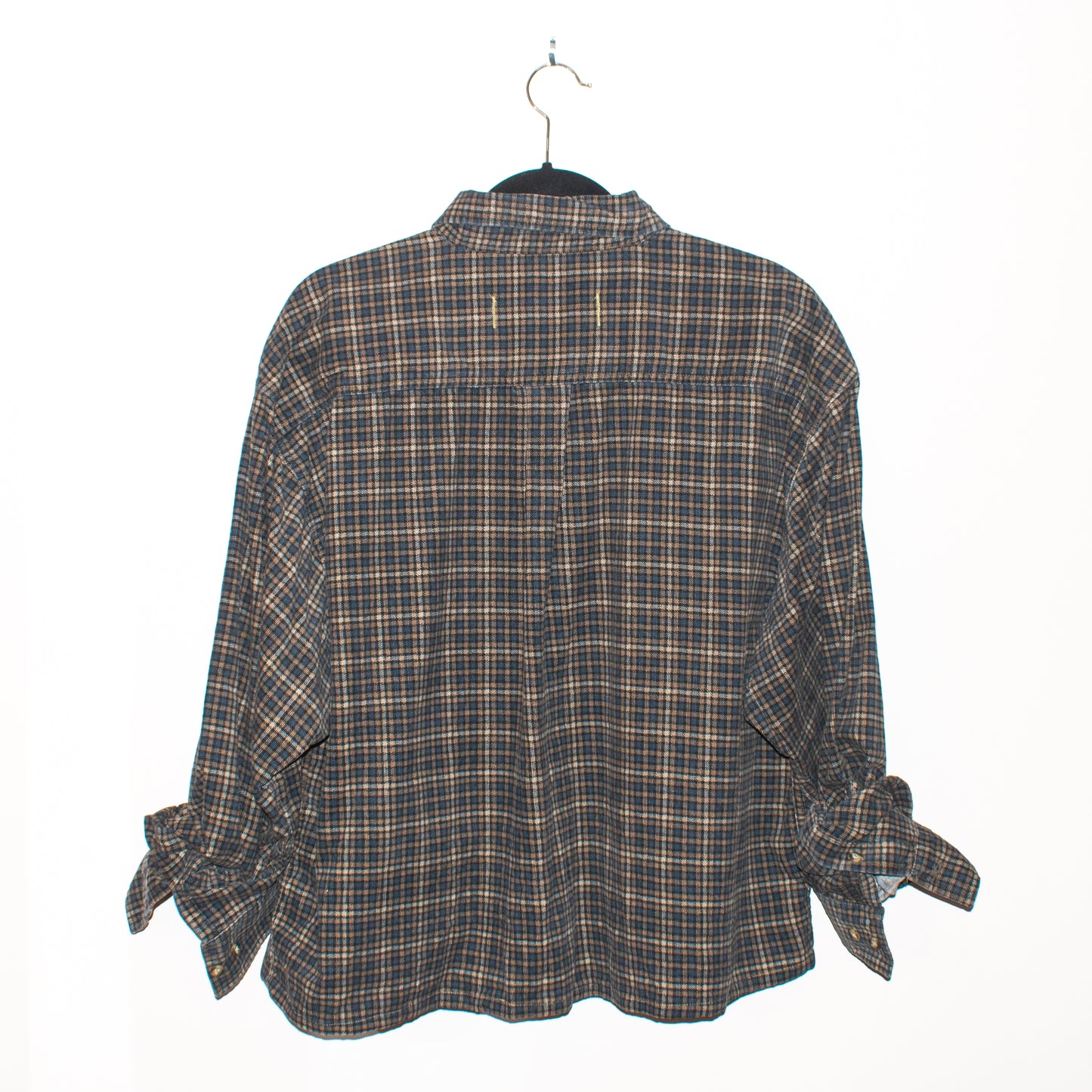 SYKA grey-brown plaid long-sleeved shirt w/ custom velvet fig appliqués