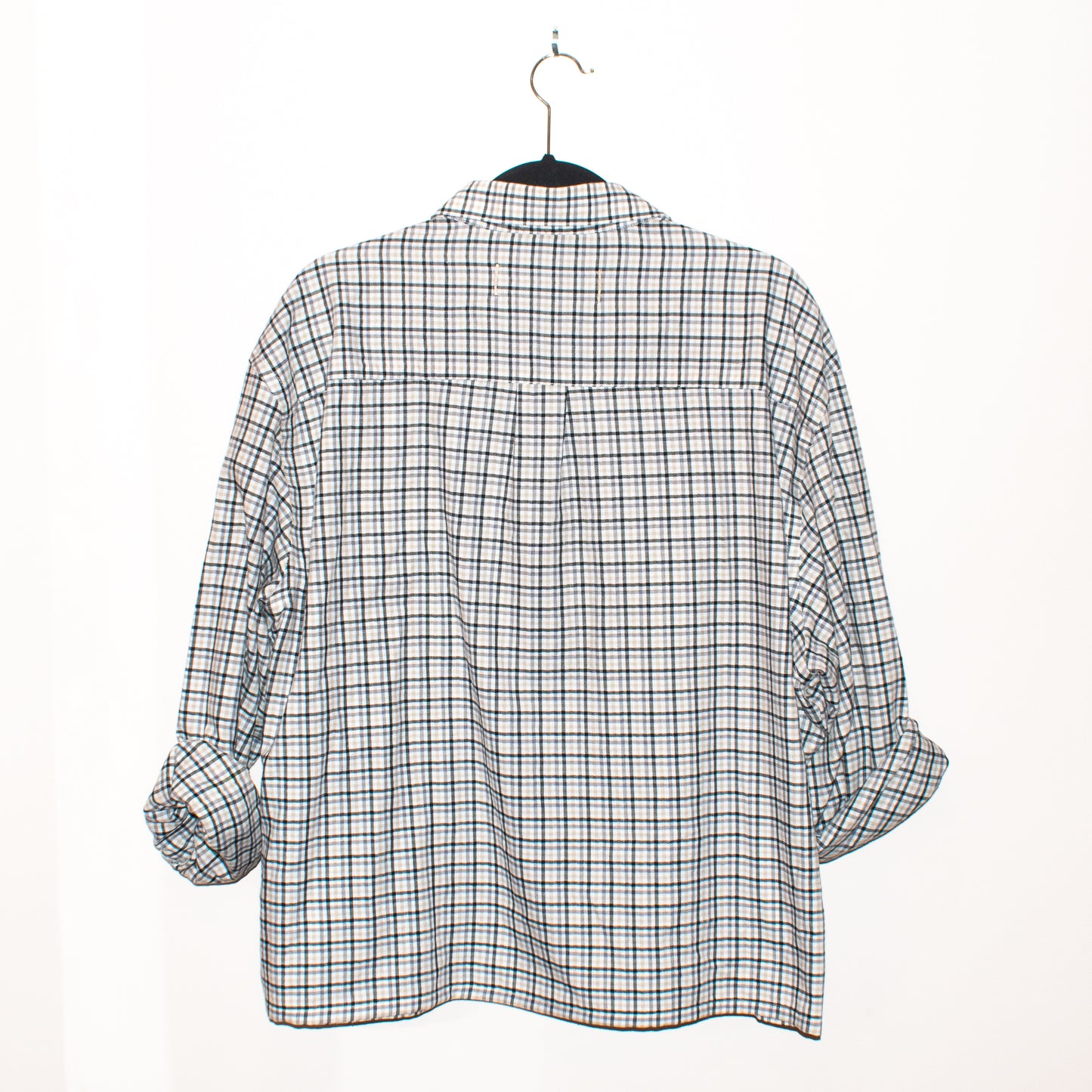 SYKA white/grey/tan pattern long-sleeved shirt w/ custom velvet fig appliqués