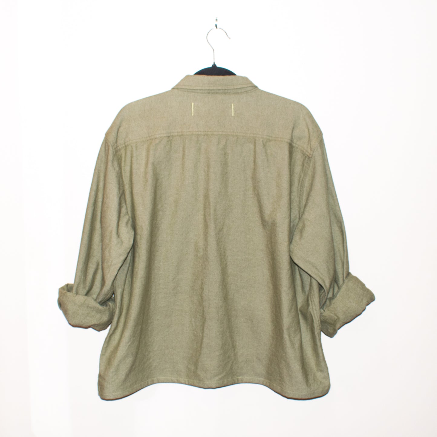 SYKA green long-sleeve shirt w/ custom velvet fig appliqués, double front pockets