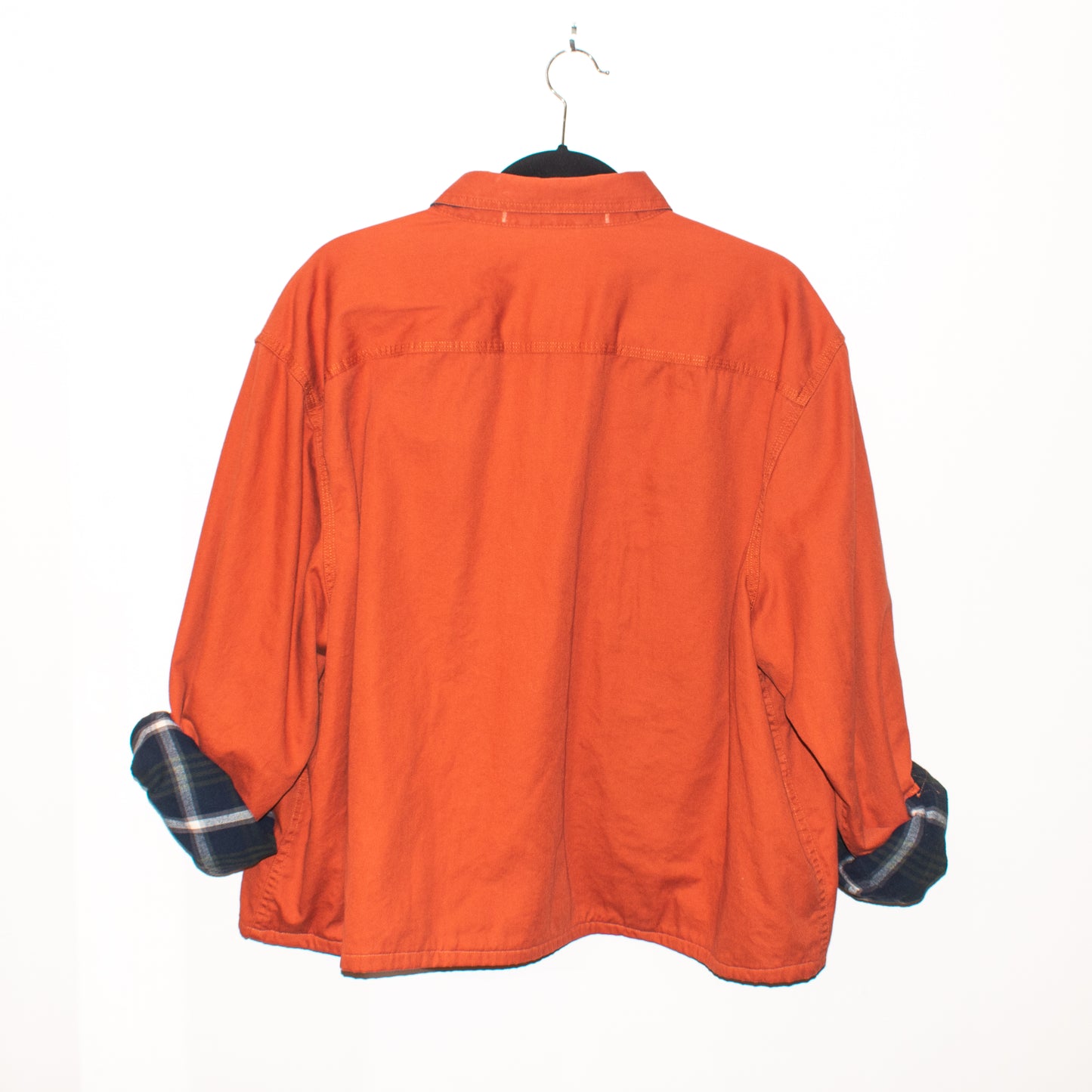 SYKA orange long-sleeve flannel-lined shirt w/ custom velvet fig appliqués